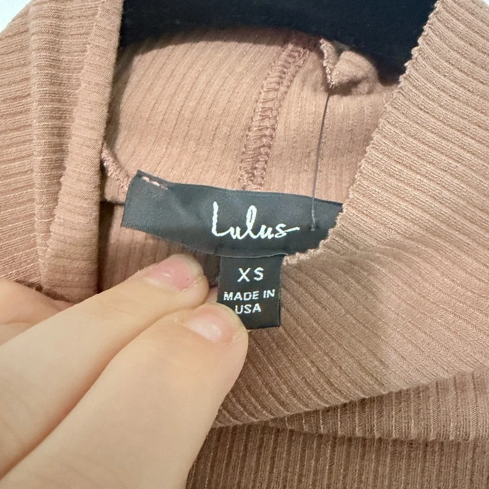 Lulus Sweet Season Tan Ribbed Mock Neck Bodycon Mini Dress Long Sleeve XS NWT - Picture 9 of 11